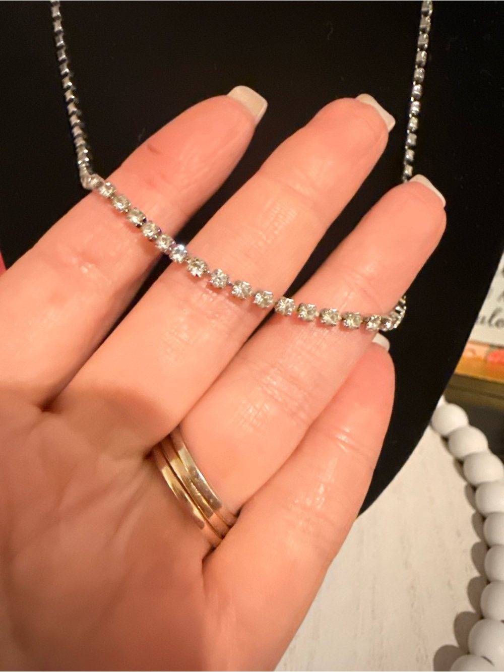 Vintage Silver Tone Rhinestone Tennis Necklace Clear Crystal Line Necklace - Picture 3 of 6
